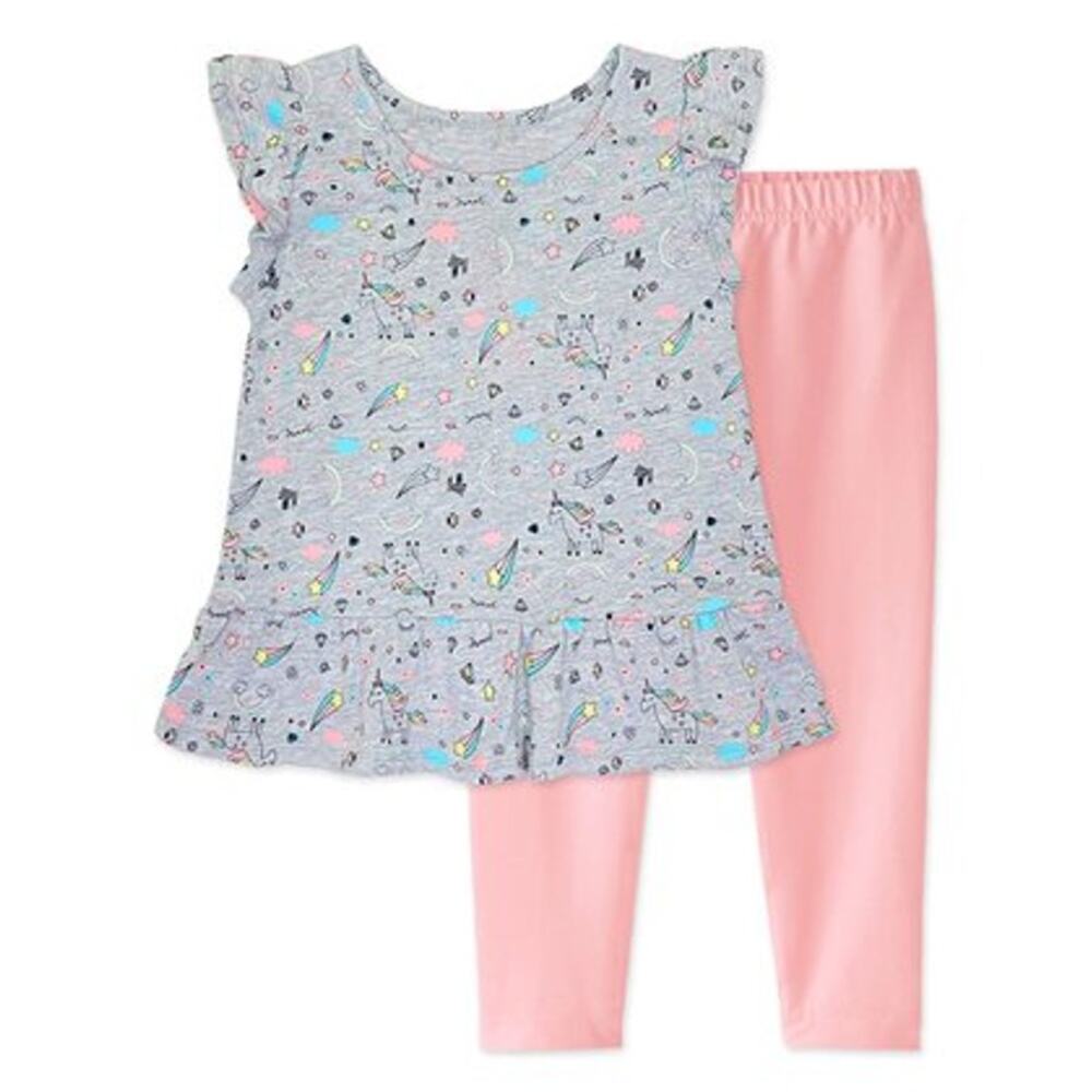 Cutie Patootie Girl's Heather Gray  Unicorn Top With Pink Leggings Size 2T NWT